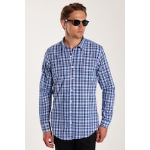 Tudors Erkek Slim Fit Dar Kesim %100 Pamuk Keten Doku Kareli Gömlek-34093 Çok Renkli
