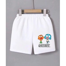 Kadın Beli Lastikli Baskılı Mini Şort - Beyaz Çok Renkli