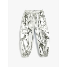 Koton Varaklı Parlak Jogger Pantolon Kargo Cepli Beli Lastikli Gri 5wkg40040ad Gri