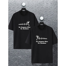 Unisex Kadın Erkek Ne Kavgamız Biter Ne Sevdamız Çift Kombini Tasarım Oversize T-shirt 2'li Set Siyah Mck2475 Siyah