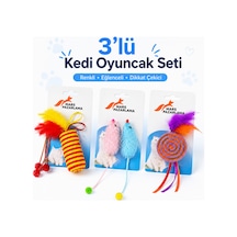 3 Lü Kedi Oyuncak Seti Tüylü Fare Ve Renkli Oyun Oyuncakları