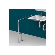 Paslanmaz Yerden Duvara Sağ Sol Dönerli Tutunma Barı 32mm Çap 75x75cm Gümüş