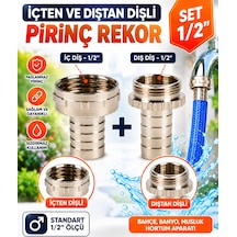 Pirinç Rekor 1/2 Set İç Dişli Dış Dişli Batarya Uyumlu Hortum Bağlantı Rekoru