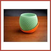 Bezos 3d Baskı Küre Saksı - Kafes Dokulu İki Parçalı Dekoratif Saksı - Mint-turuncu Erdotıca Standart