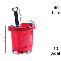 40 Litre 2 Tekerlekli Plastik Alışveriş El Sepeti Kırmızı 10 Adet / En:51 Boy:35 Yükseklik:42 Cm