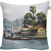 Belıeve Balıkçı Jakarlı Dokuma Goblen Dekoratif Manzaralı Kırlent 45 45