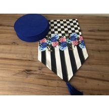 Dama Mavi Çiçek Desenli Runner & Supla Çok Renkli