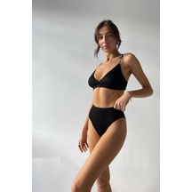 Ang Butik Kadın Siyah Yüksek Bel Dolgusuz Slip Takım