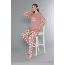Flz Kısa Kol Yazlık Viskon Pijama Takımı Beach Club Flz 88-110 GÜL KURUSU