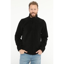 Uniprom Erkek Normal Kesim Dik Yaka Yarım Fermuarlı Polar Sweatshirt Siyah