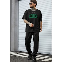 Uyguntarz Unisex Celtics Baskılı 2'li Eşofman Takımı Siyah