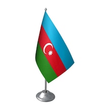Masa Üstü Azerbaycan Bayrağı Krom Direk Masa Bayrak Seti