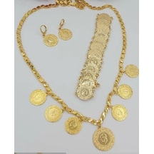 Altın Kaplama 60 Cm Halep Arpa Zincir Ceyrek ve Yarım Altınlı Ü Altın