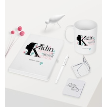 Kişiye Özel Kadınlar Günü Temalı Beyaz Defter Kalem Kupa Ayna Set (412644401)