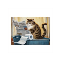 Gazete Okuyan Kedi Hediyelik Ahşap Tablo