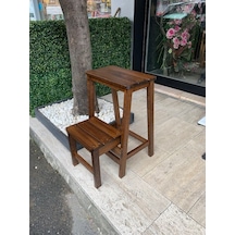 Ahşap Merdiven Tabure Koyu Ceviz Renk