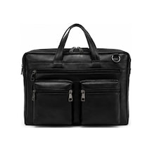 Levano Leather Hakiki Deri Erkek Laptop Ve Evrak Çantası 40x30x7 Cm Siyah Çok Bölmeli Fermuarlı İş Çantası Siyah