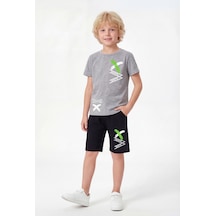 Panios Kids X White Baskı Detaylı Yuvarlak Yaka Yazlık Erkek Çocuk Alt Üst Takım Gri