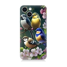 Apple Uyumlu iPhone 13 Mavi Sarı Ve Siyah Başlı Kuşlar Desenli Silikon Kılıf