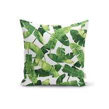 Realhomes Beyaz Zemin Üzerinde Yeşil Yaprak Desenli Yastık Kırlent Kılıfı RH-28029
