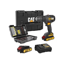 Cat DX1120 18V/2.0AH Li-ion Çift Akülü Kömürsüz Profesyonel Şarjlı Darbeli Matkap + DA01902 45 Parça Vidalama Uç Seti