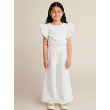 Breeze Kız Çocuk Güpürlü Pantolonlu Takım-15816 Beyaz