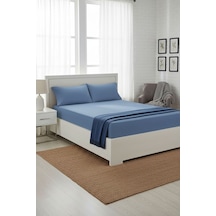 %100 Pamuk Ranforce Premium King Size Lastikli Çarşaf Seti - İndi İndigo