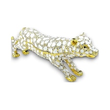 Dekoratif Taşlı Puma Biblo 19 6 CM Beyaz - Gold Detaylı