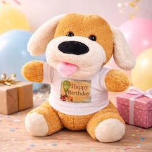 Happy Birthday Tişörtlü Peluş Oyuncak Köpek Siyah