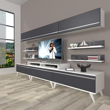 Decoraktiv Ekoflex 8y Mdf Retro Tv Ünitesi Tv Sehpası Beyaz - Antrasit