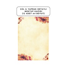 Gül & Yaprak Detaylı Mektup Kağıdı 12 Adet A4 Boyut