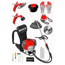 Schatz 5.9 Hp Sırt Tipi Benzinli Motorlu Ot Çalı Çim Biçme Tırpanı 11000rpm Kırmızı + Canavar Başlık