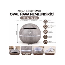 Ahşap Görünümlü Ultrasonik Hava Nemlendirici Aroma Difüzör Led Işıklı Usb Oval Beyaz