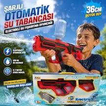 Şarjlı Otomatik Su Tabancası 36 Cm Elektrikli Su Fışkırtma Oyuncağı 200 Ml Su Hazneli Kırmızı