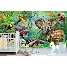 Tropikal Orman Hayvanlar Desen Duvar Kağıdı