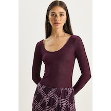 Shade Kadın U Yaka Likralı Basic Bluz 4102 60283783 - Mürdüm