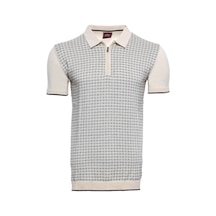 Yake Store Polo Yaka Krem Desenli Fermuarlı Örme T-shirt Wessi - Krem Beyaz