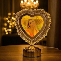Yatak Odası İçin Abajur Led Işıklı Fotoğraflı Çerçeve Kristal Kalpli Kişiye Özel Resimli Abajür Gold