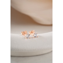 925 Ayar Gümüş Rose Kaplama Pırlanta Montür 3 Mm Tektaş Küpe Pembe Altın