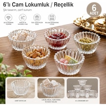 6'li Cam Lokumluk Reçellik Seti Şeffaf Desenli Cam Kase Takımı, Lokum, Reçel, Kuruyemiş Ve Sos Sunumluk, Şık Diğer