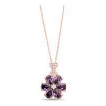 925 Ayar Gümüş Mor Taşlı Rose Çiçek Kolye - 23167201 Rose Gold