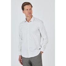 İmza Beyaz Sert Yaka Cepsiz Gabardin Uzun Kol Slim Fit Esnek Gömlek 1004250231 Optik Beyaz