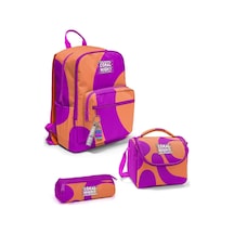 Tr Koyu Pembe Turuncu Desenli 3'lü Okul Çanta Seti Set0123684 - Kız Genel