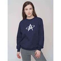 Trek Logo Baskılı Indigo Mavi Kadın Sweatshirt