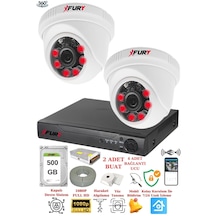 Fury 2 Kameralı 5mp 3.6mm Lens 2mp Görüntü 6 Atom Led Gece Görüşlü Fullhd Güvenlik Kamerası 1412a 500gb