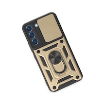 Samsung Galaxy Uyumlu   S23 Fe Kılıf Pars Lens Yüzüklü Silikon - Gold