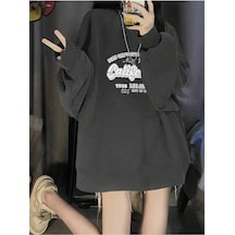 Harfli Grafik Düşük Omuz Oversize Sweat-trzksw3604 Koyu Gri Harfli Grafik Düşük Omuz Oversize Sweat-trzksw3604 Koyu Gri