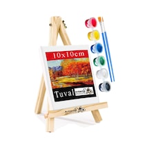Mini Şövale 10x10 Cm Tuval 3 Ml Akrilik Boya 6 Renk Ve Fırça 1 Paket 10x10 Mini Tuval Masaüstü Küçük Şövale Boyama Seti
