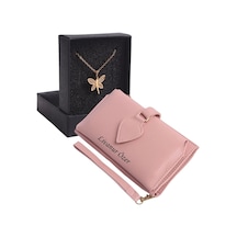 Ozka Leather Collection Kişiye Özel Pudra Renk Maça Model Cüzdan & Yusufçuk Kolye Set - Anahtarlık Hediyeli