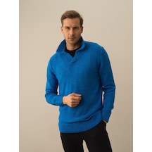 Xint Mavi Lüks Pamuk Dokulu Regular Fit Kazak 801735